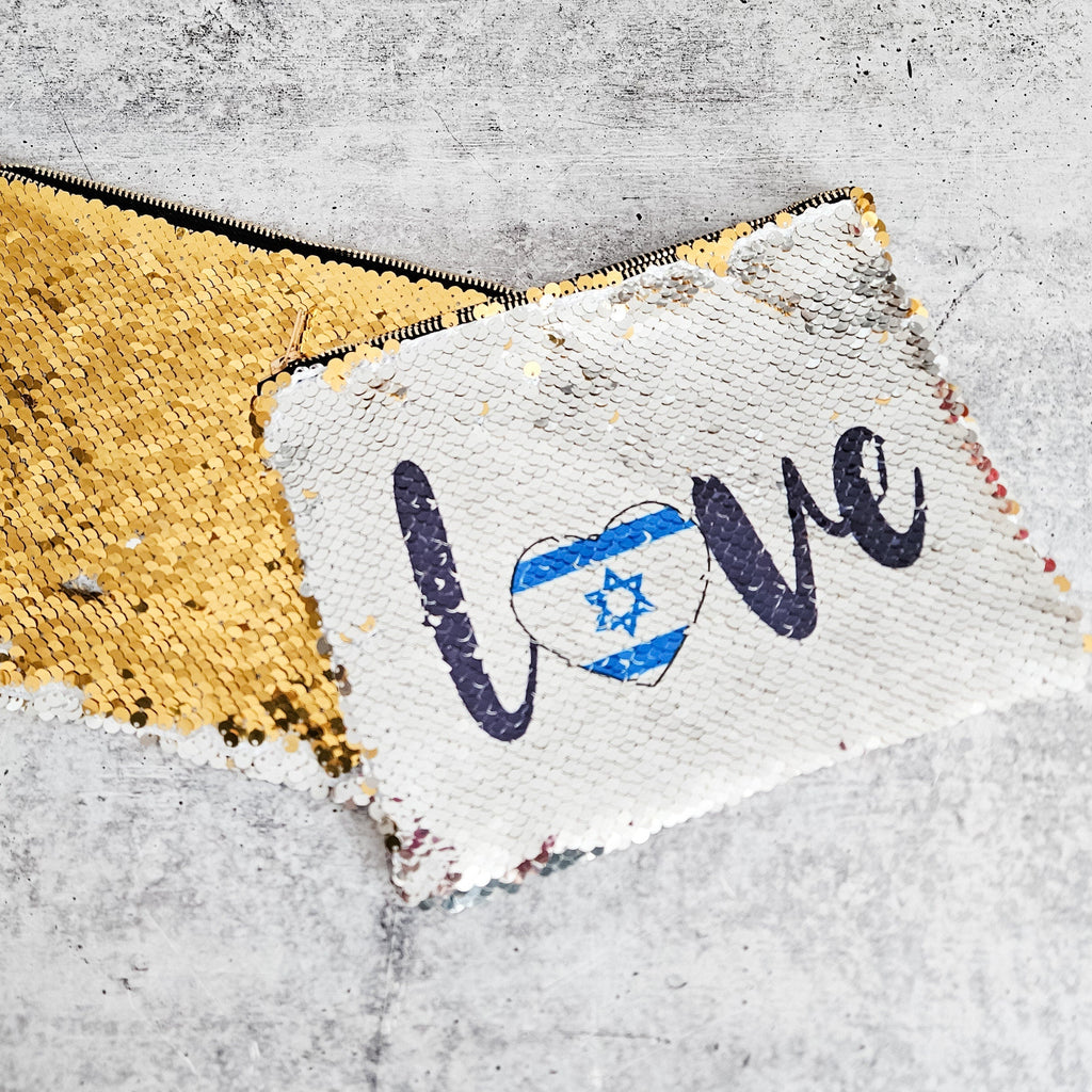Love Israel Heart Flag Sequined Flip Pouch