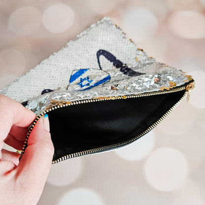 Shalom Israel Heart Flag Sequined Pouch