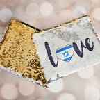 Love Israel Heart Flag Sequined Flip Pouch