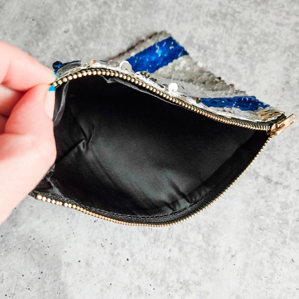 Israeli Flag Sequined Secret Message Cosmetic Bag