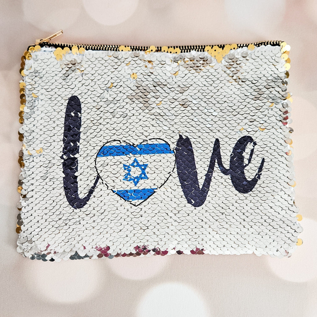 Love Israel Heart Flag Sequined Flip Pouch