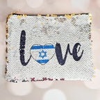 Love Israel Heart Flag Sequined Flip Pouch