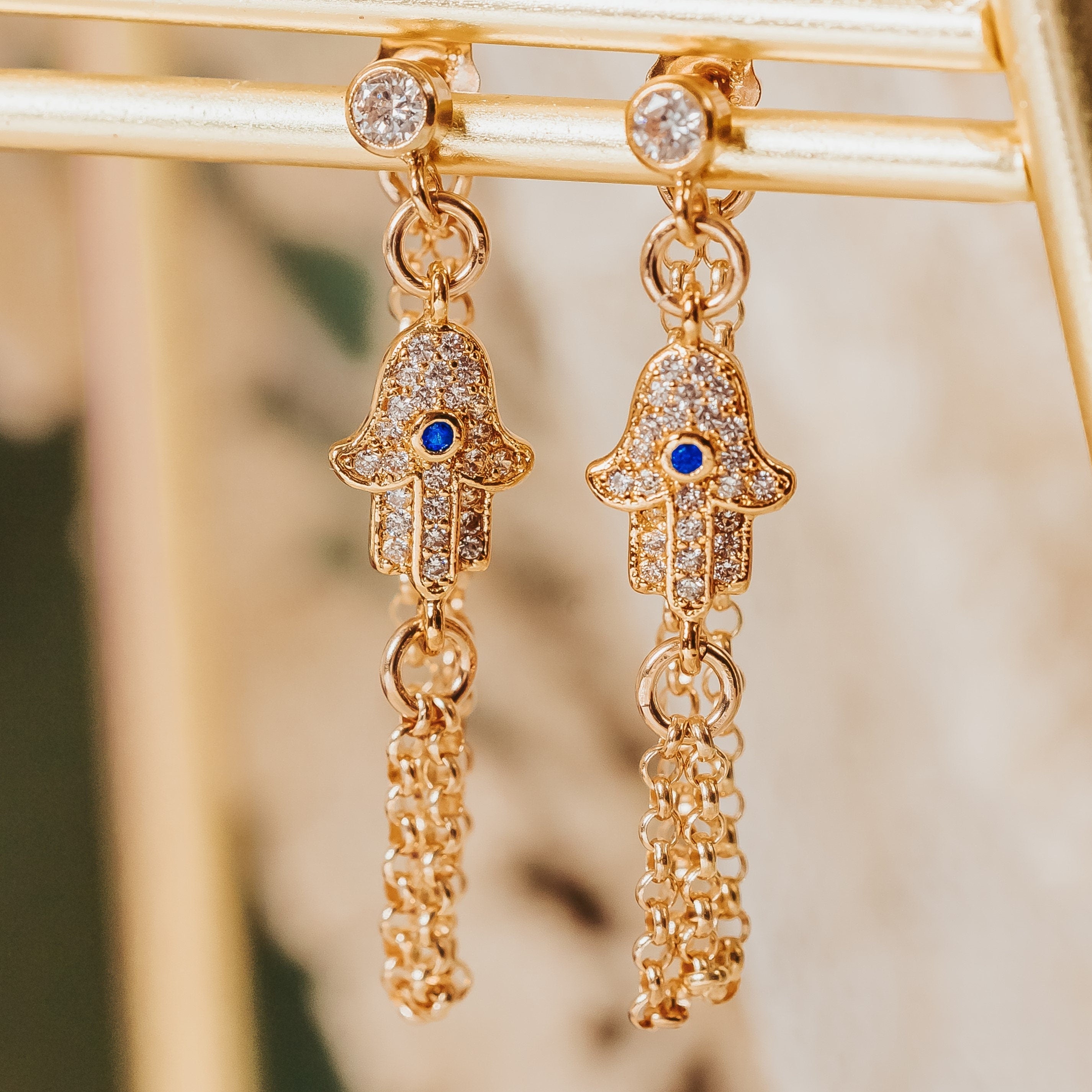 Hamsa Dangle Stud Earrings