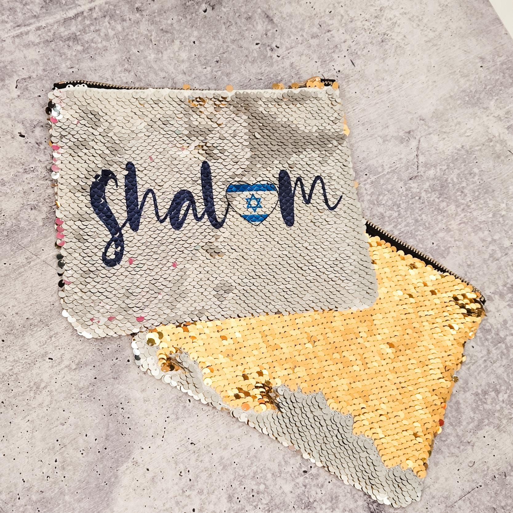 Shalom Israel Heart Flag Sequined Pouch