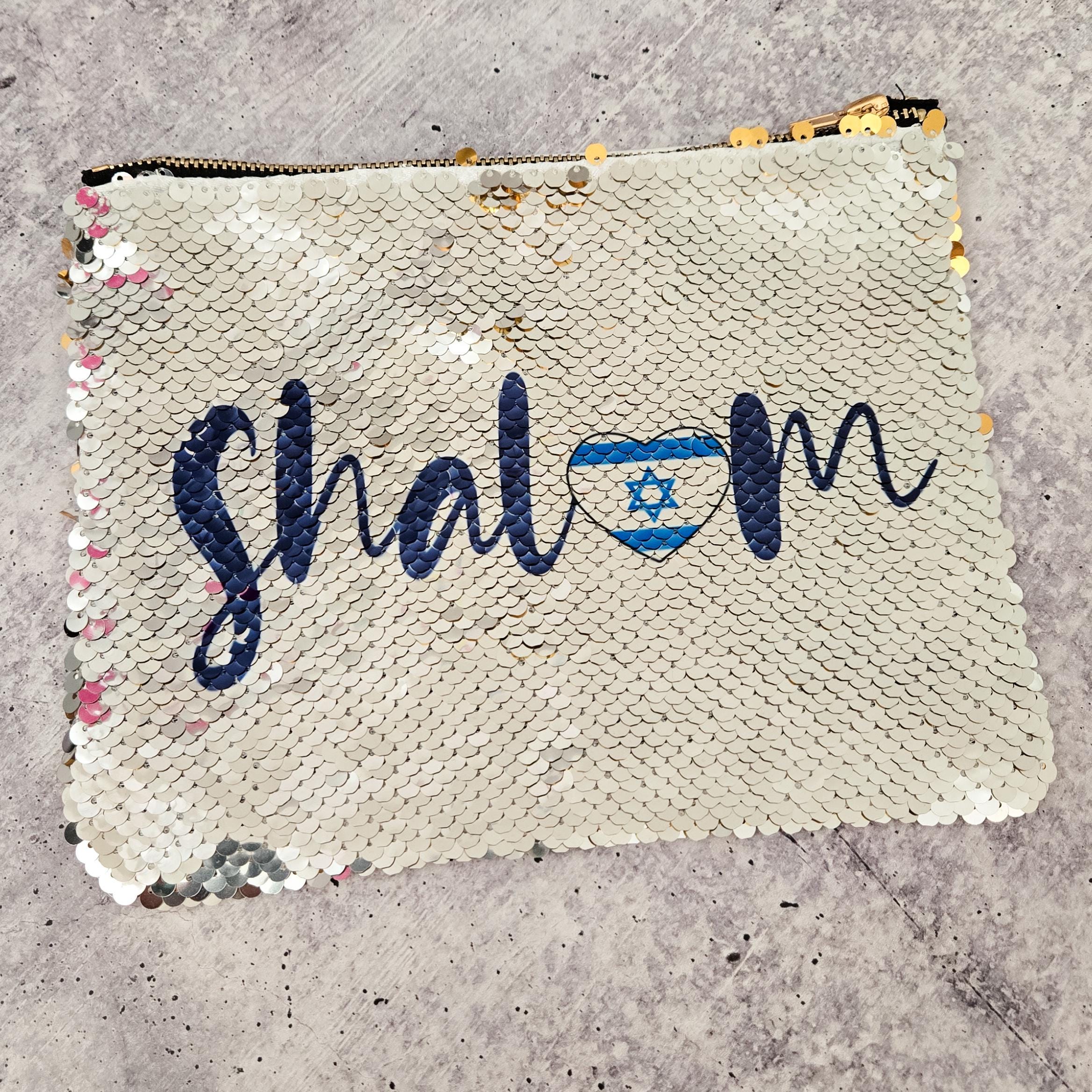 Shalom Israel Heart Flag Sequined Pouch