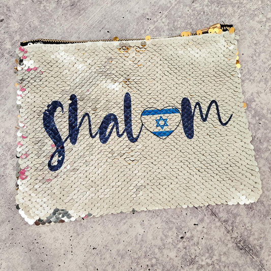 Shalom Israel Heart Flag Sequined Pouch