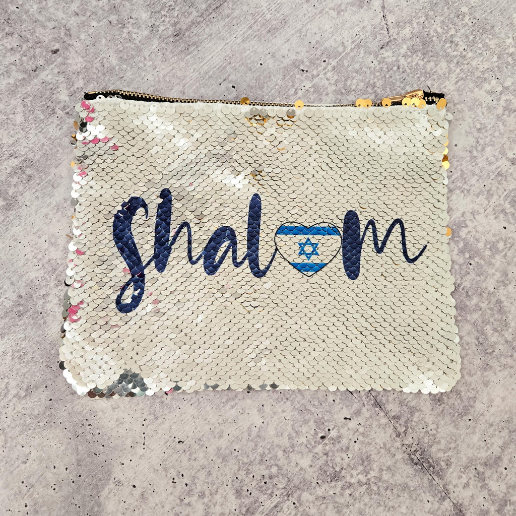 Shalom Israel Heart Flag Sequined Pouch