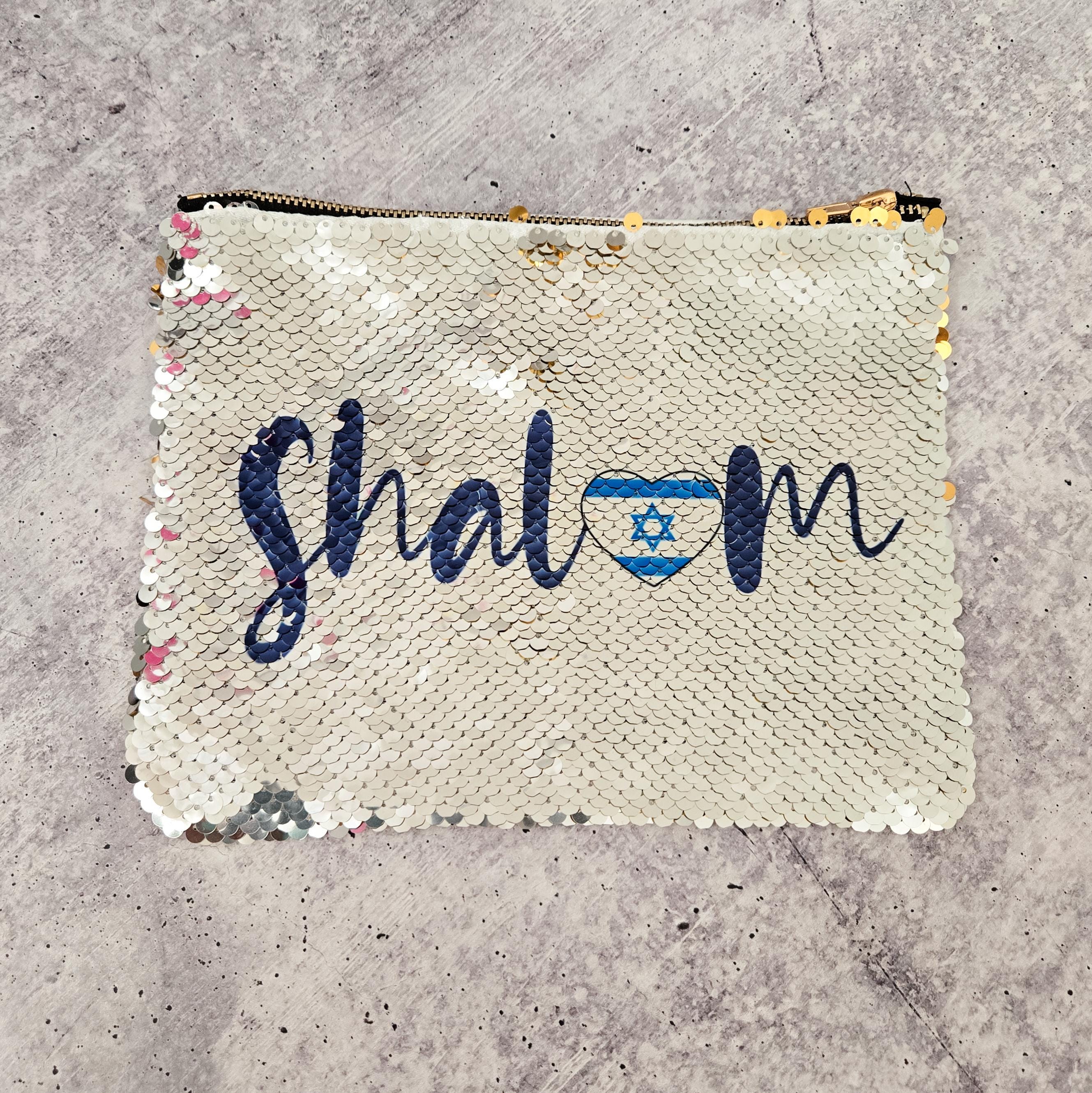 Shalom Israel Heart Flag Sequined Pouch