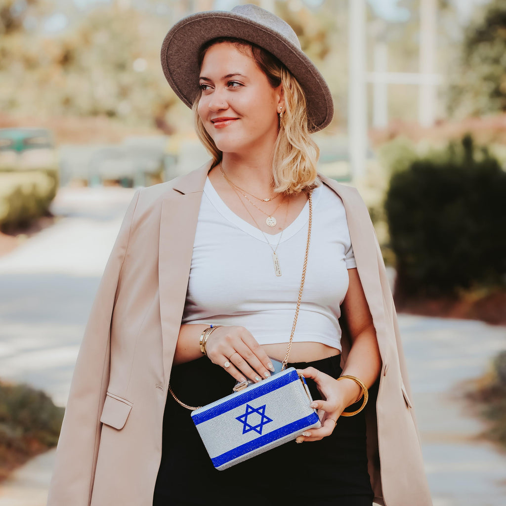 Sparkly Israel Flag Clutch – Rhinestone Evening Bag