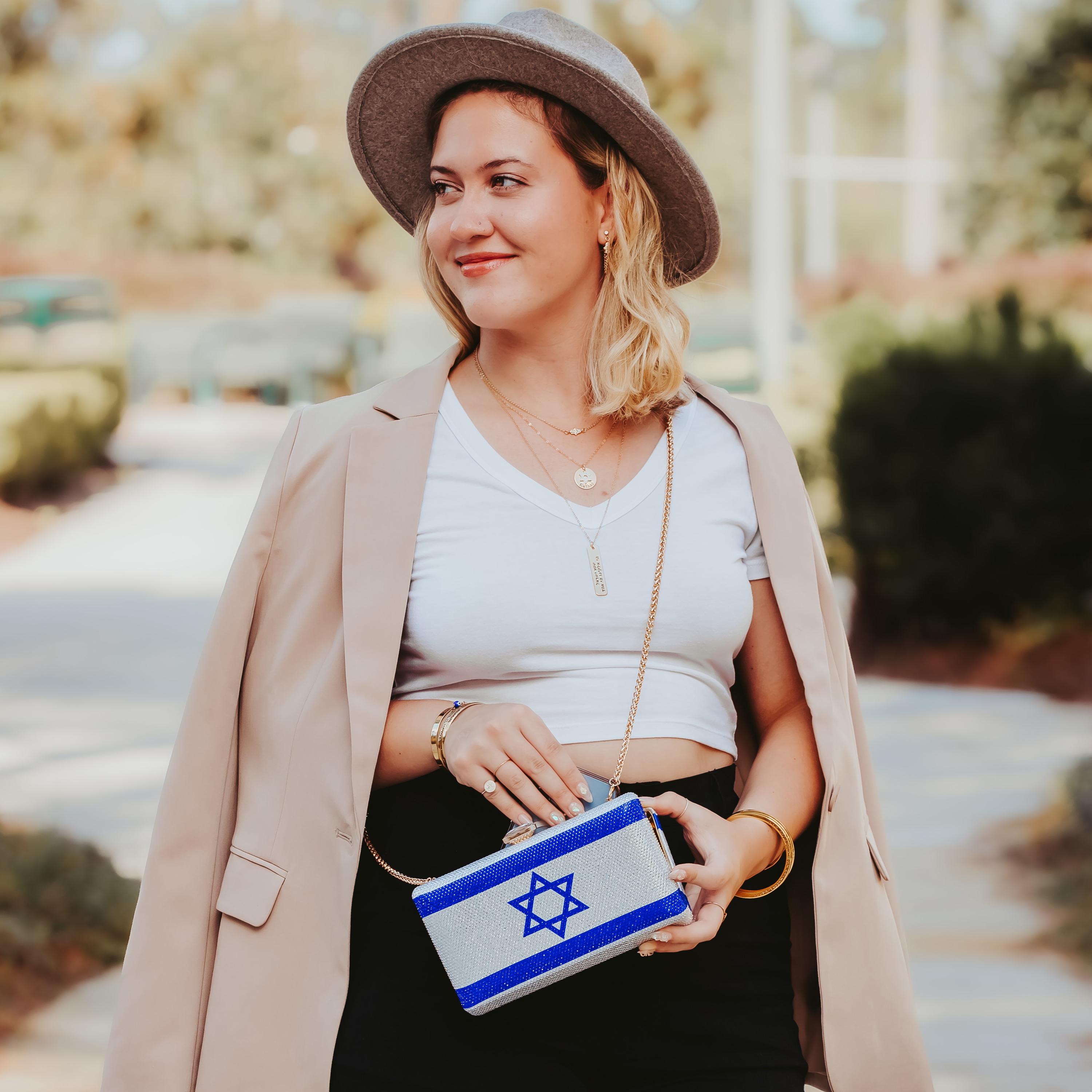 Sparkly Israel Flag Clutch – Rhinestone Evening Bag