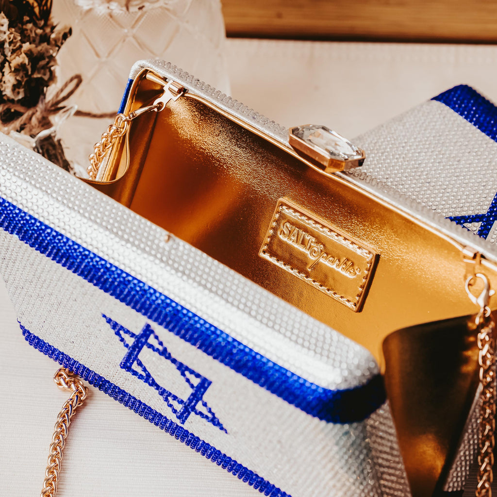 Sparkly Israel Flag Clutch – Rhinestone Evening Bag