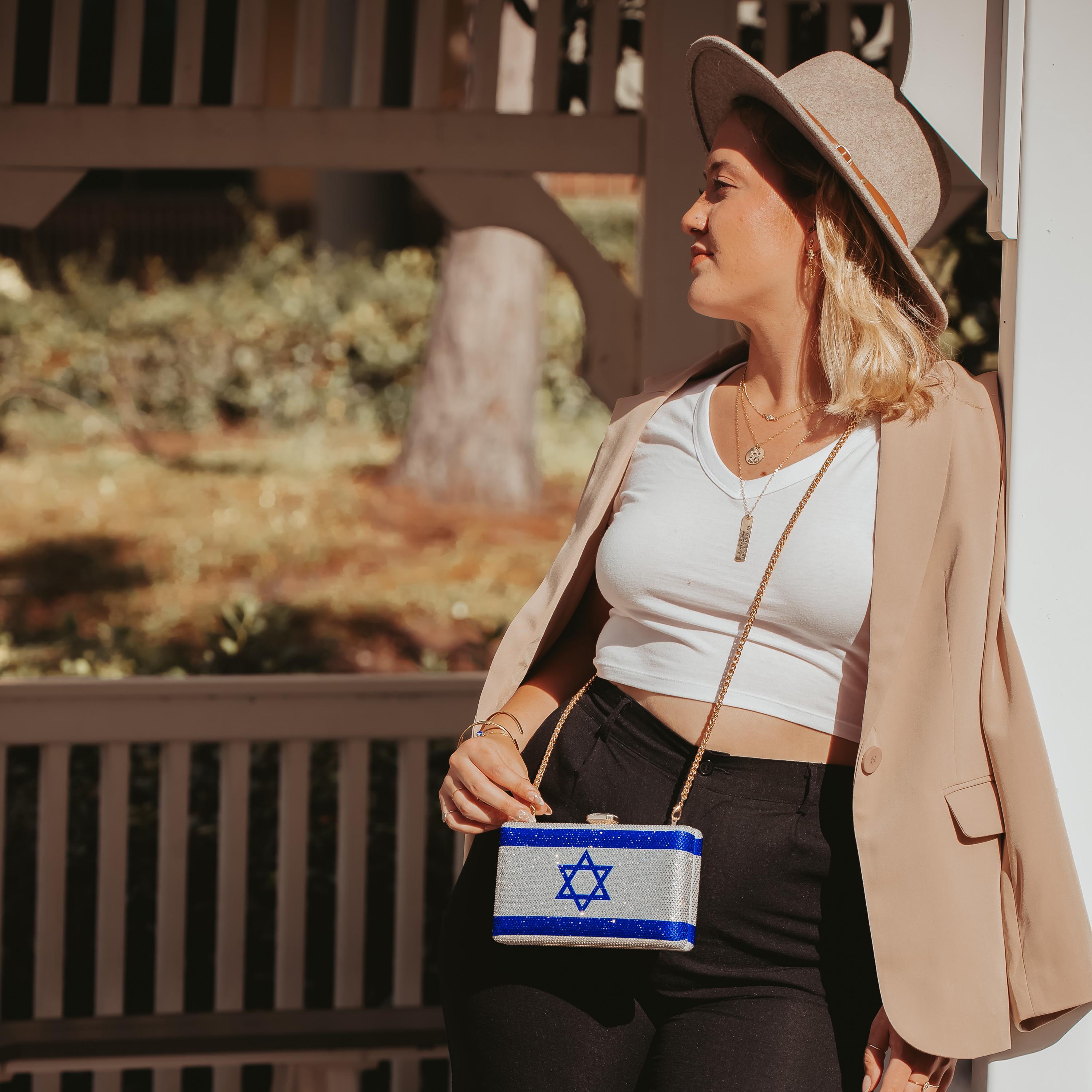 Sparkly Israel Flag Clutch – Rhinestone Evening Bag