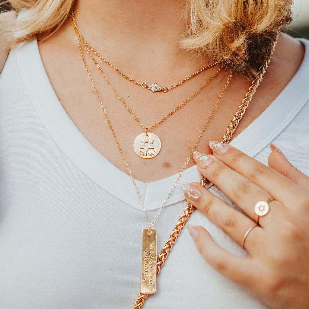 Am Yisrael Chai Crystal Star of David Necklace