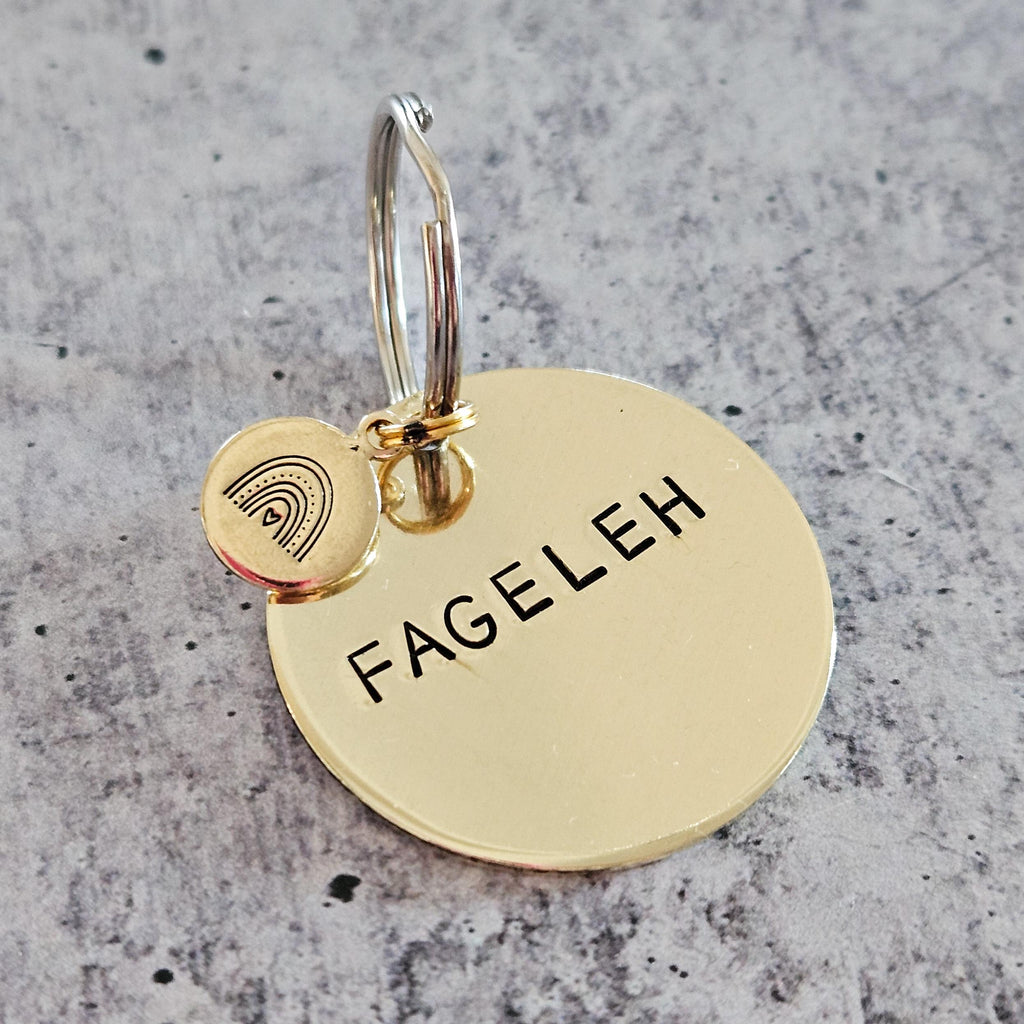 Fageleh Hand Stamped Brass Keychain – LGBTQ Pride