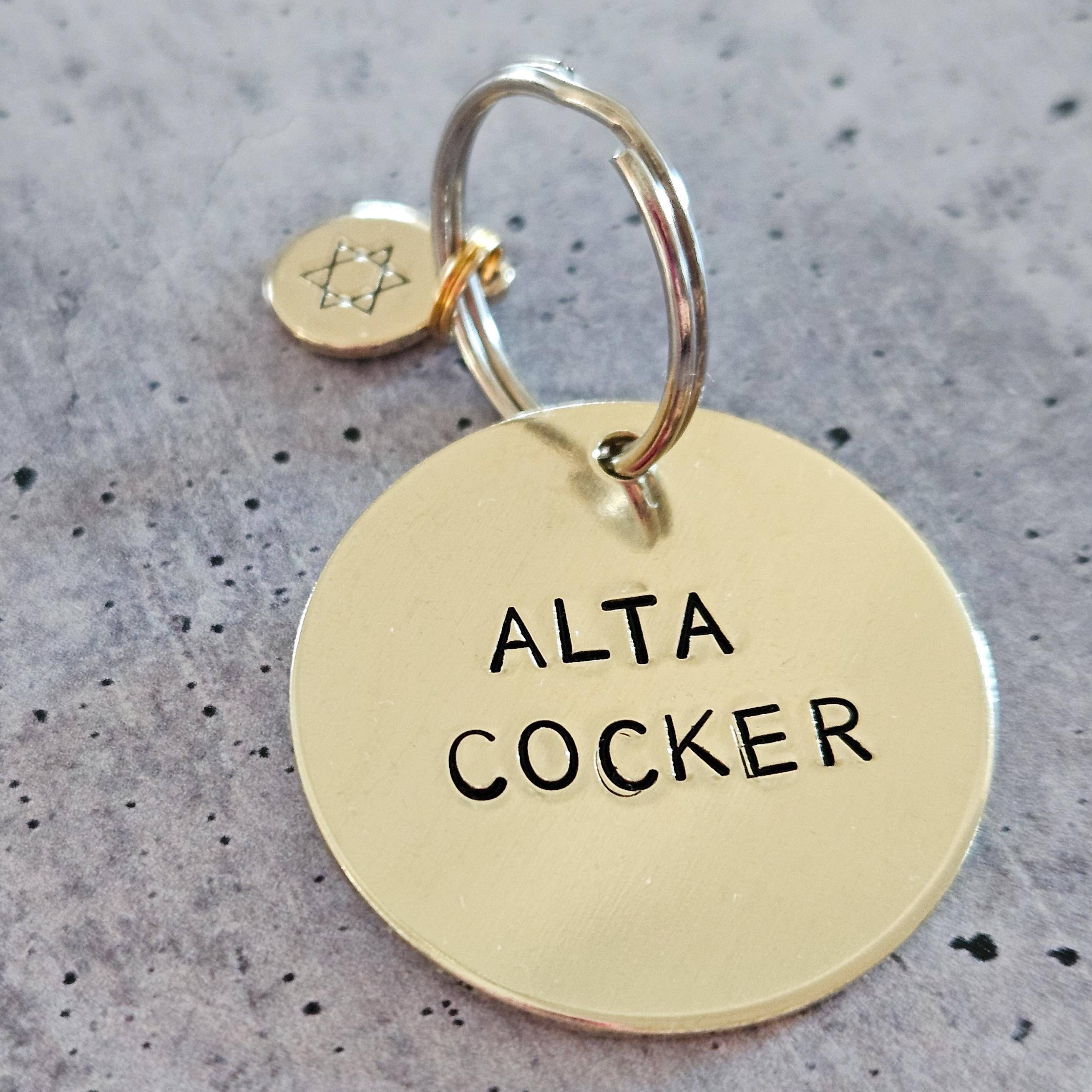 Alta Cocker Hand Stamped Brass Keychain