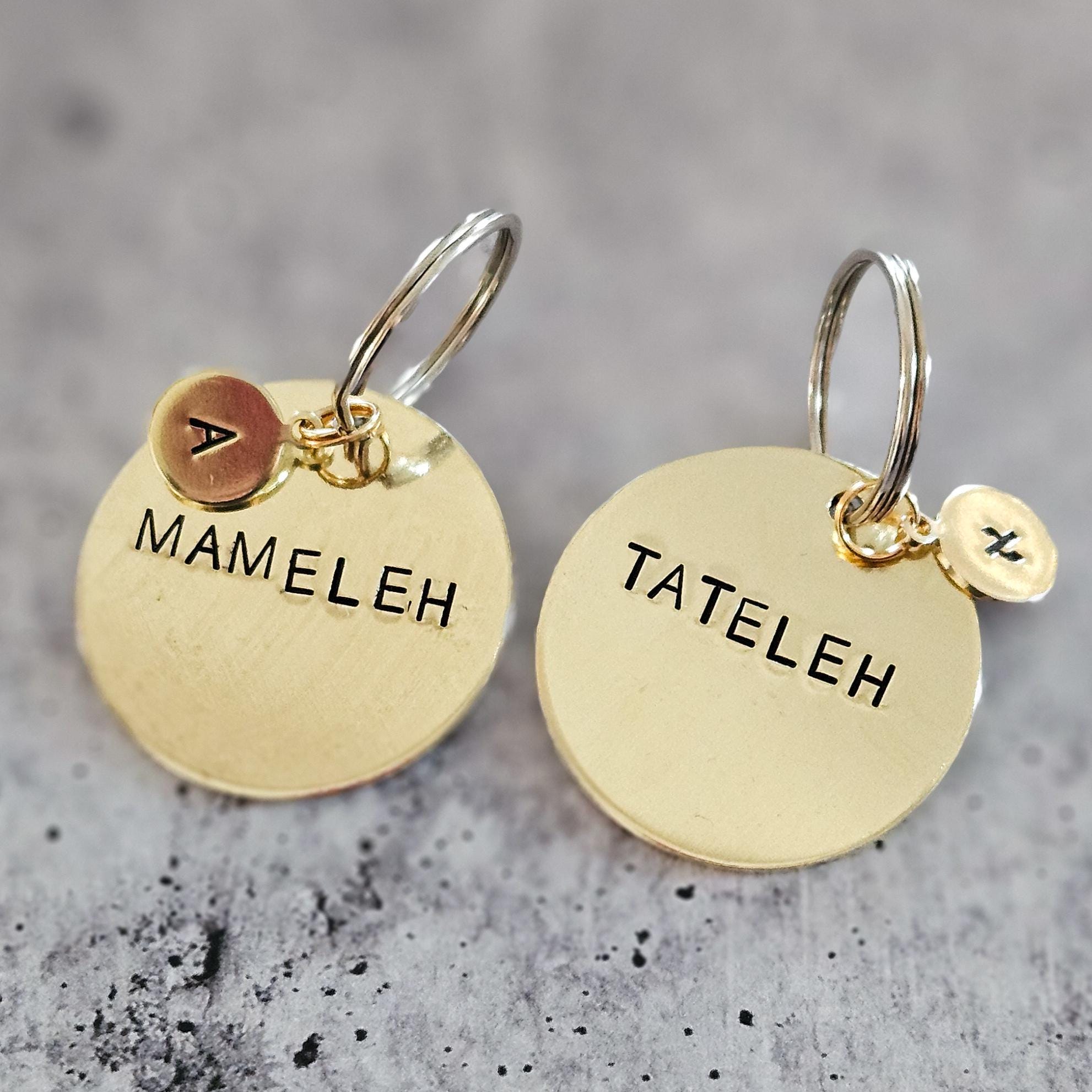 Mameleh / Tateleh Hand-Stamped Brass Keychain
