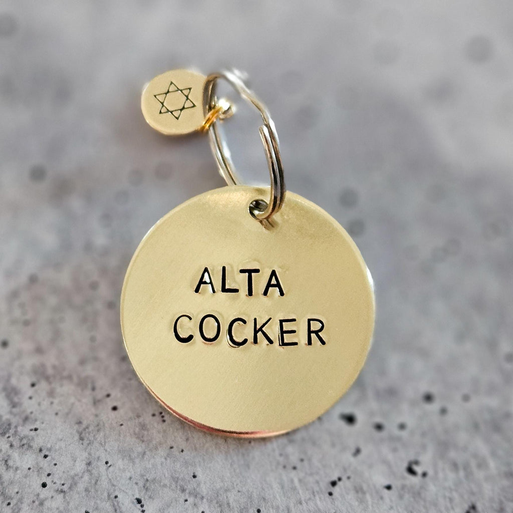 Alta Cocker Hand Stamped Brass Keychain