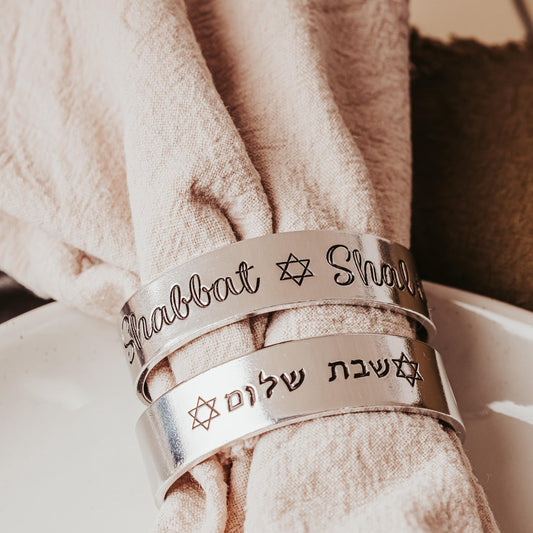 Shabbat Shalom Silver Napkin Rings