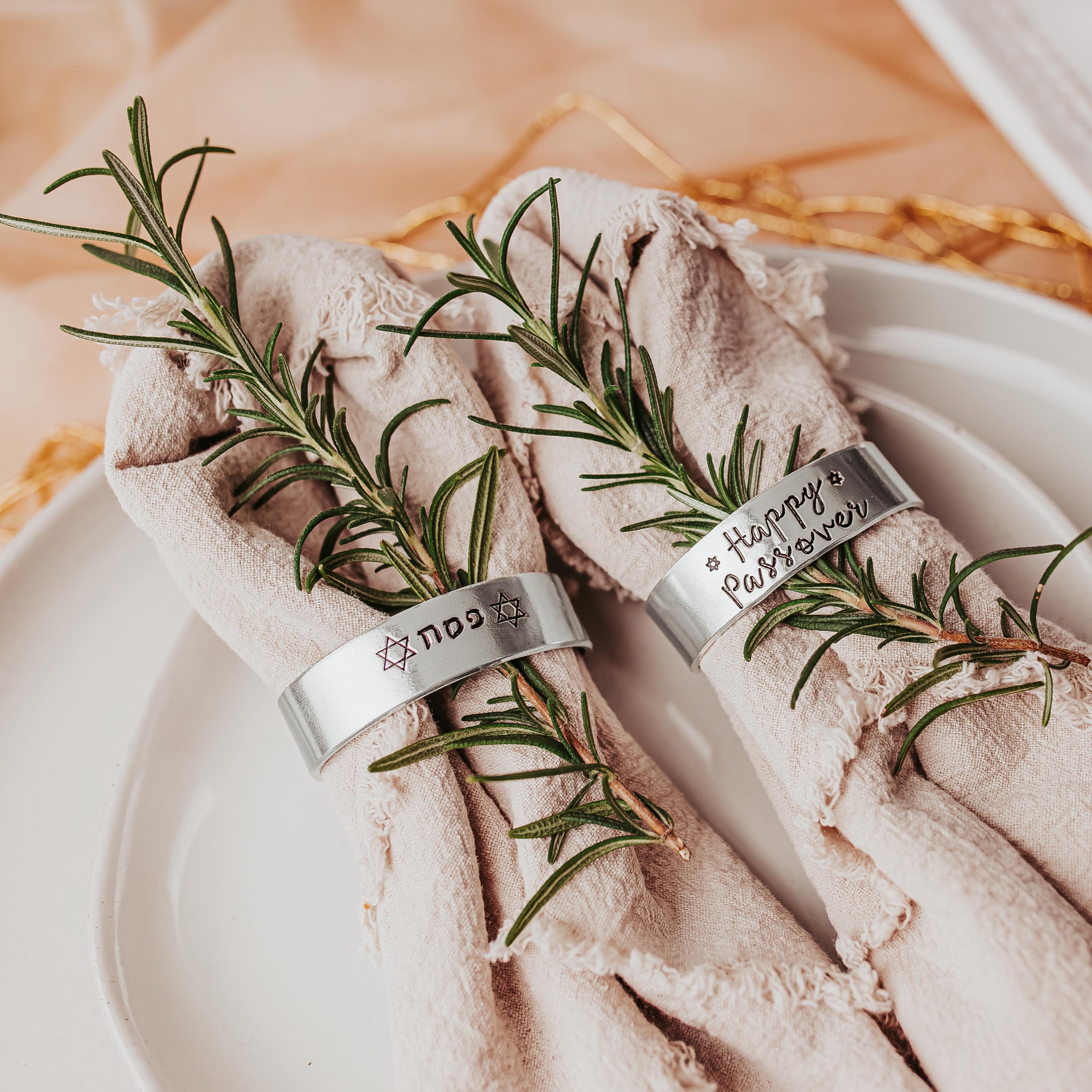 Happy Passover Silver Napkin Rings