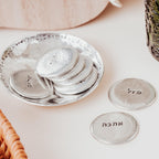 Sheva Brachot Jewish Wedding Gift Set – Pewter Dish + 7 Blessing Stones