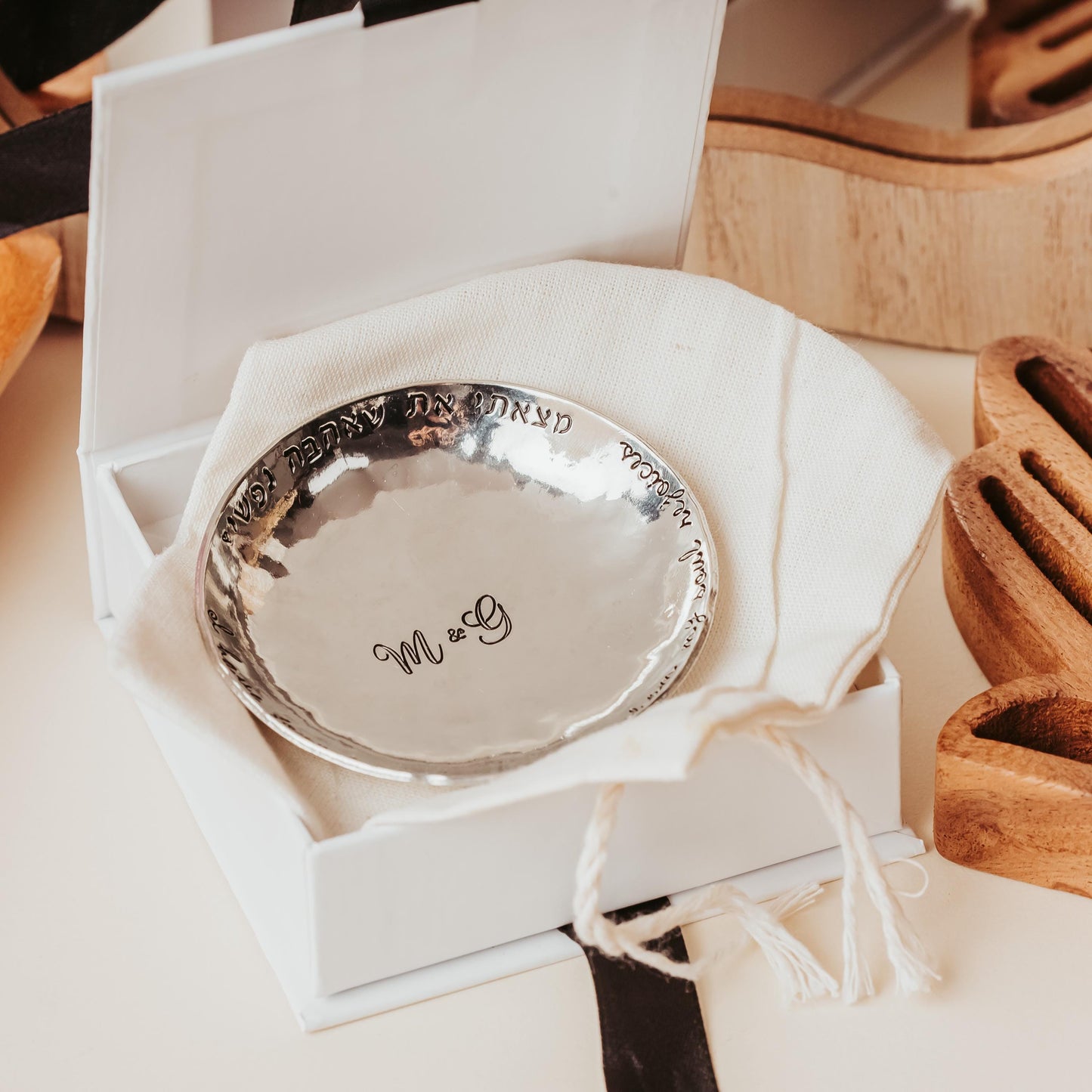 Sheva Brachot Pewter Trinket Dish – Bride & Groom