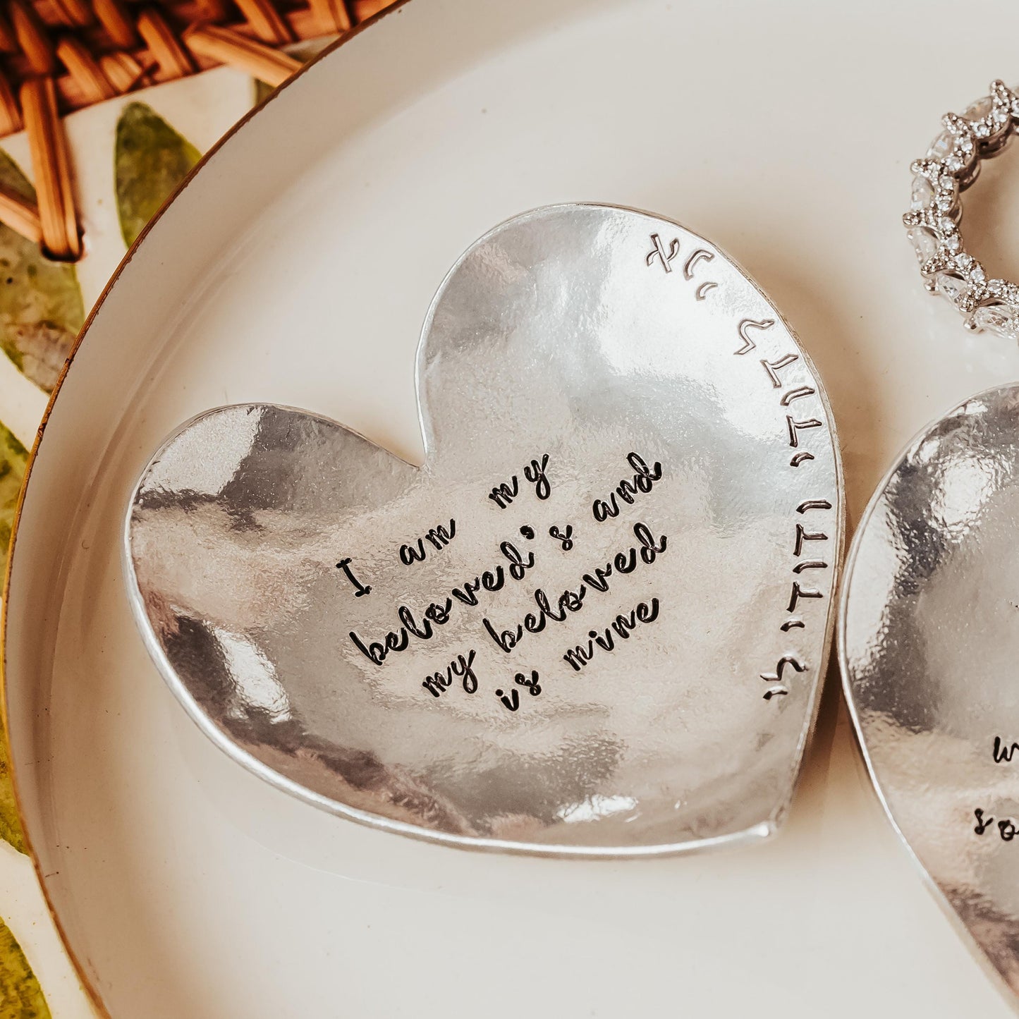 Song of Solomon Heart-Shaped Pewter Ring Dish – Bride & Groom