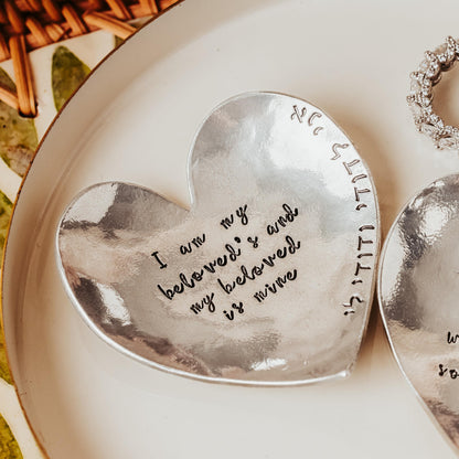 Song of Solomon Heart-Shaped Pewter Ring Dish – Bride & Groom