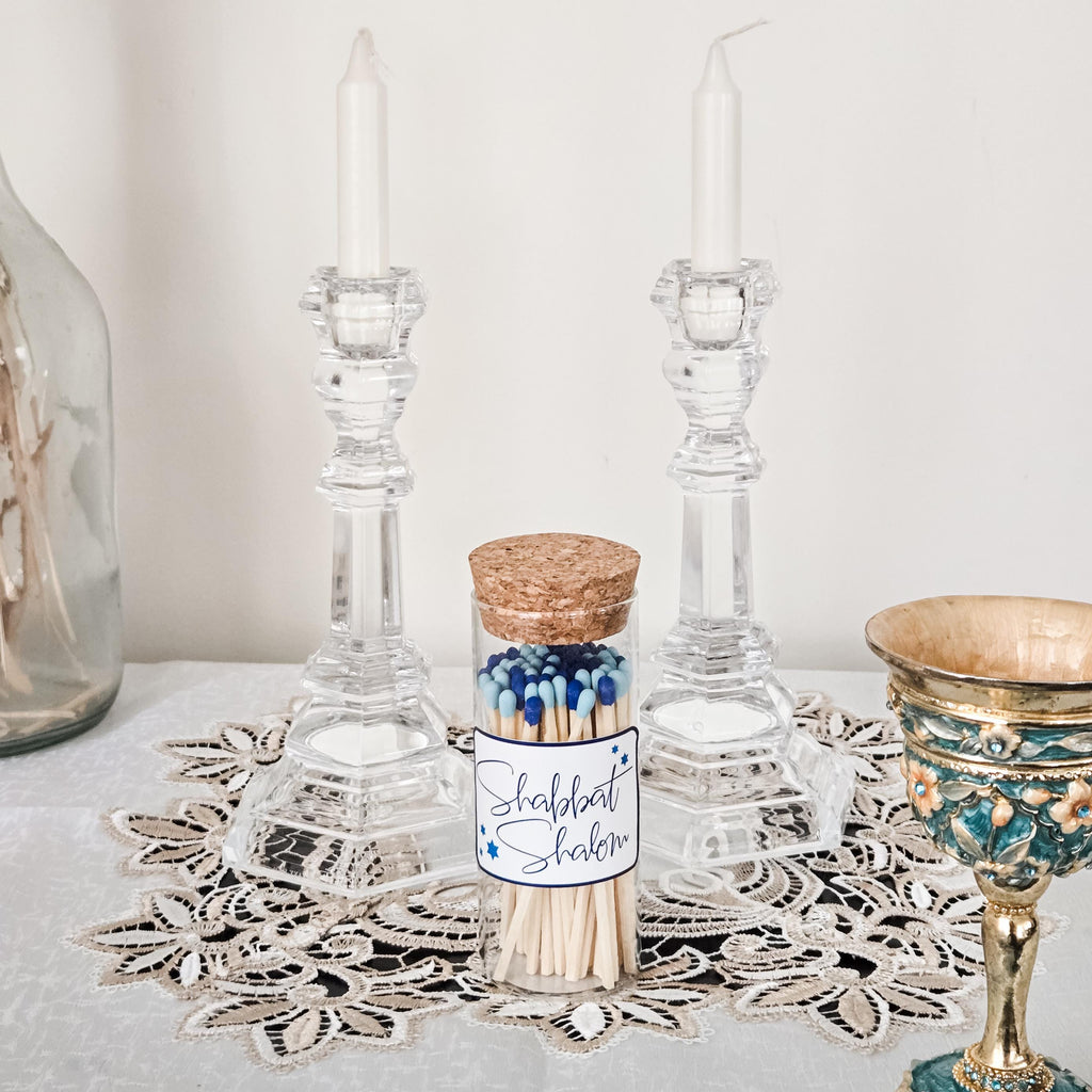 Shabbat Shalom Decorative Glass Match Jar