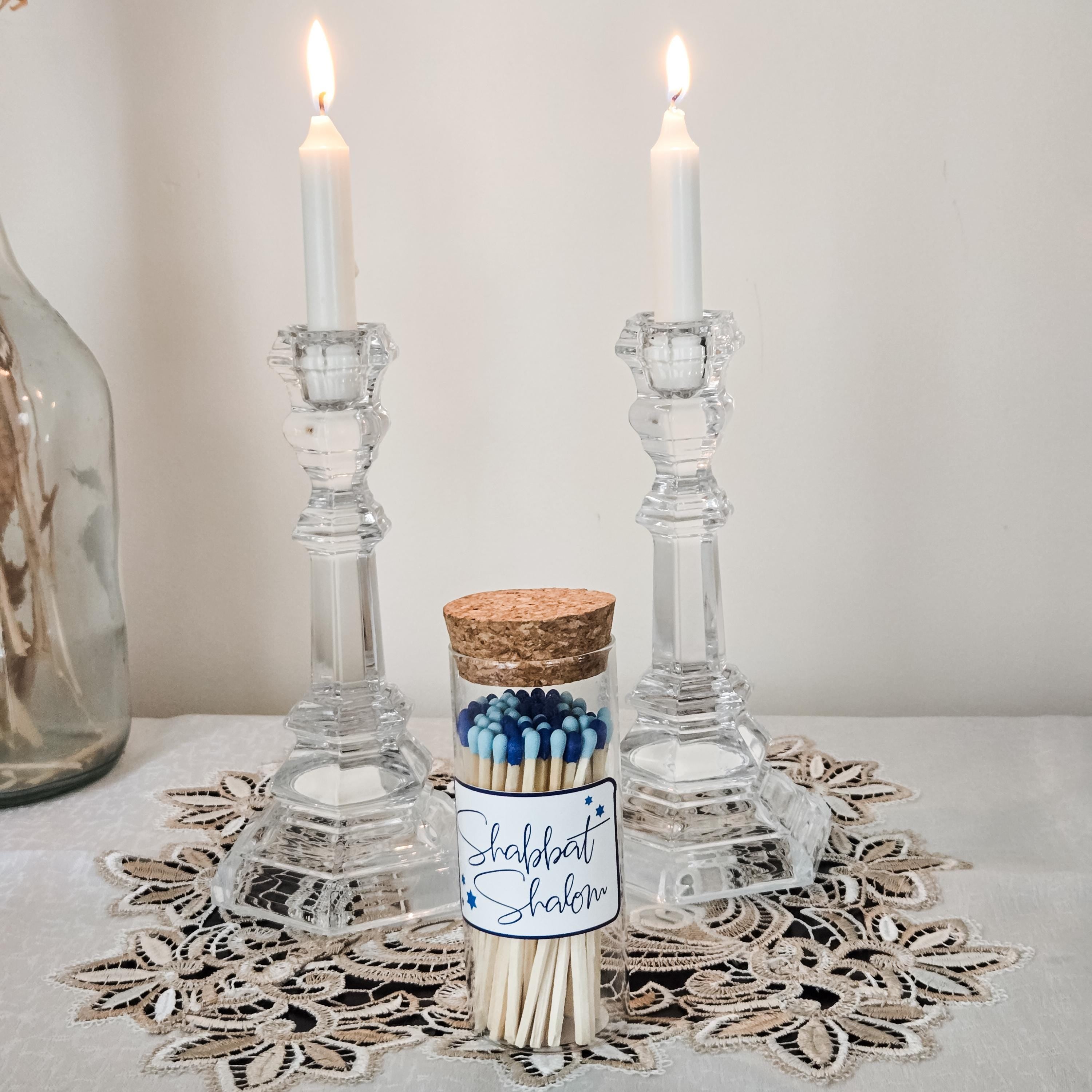 Shabbat Shalom Decorative Glass Match Jar