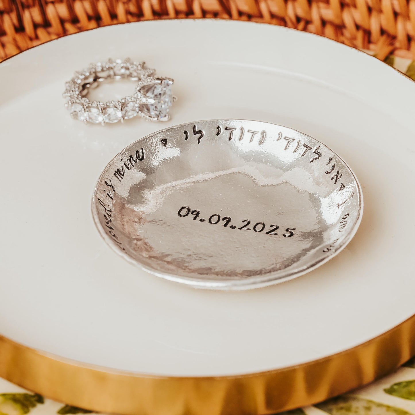 Sheva Brachot Pewter Trinket Dish – Bride & Groom