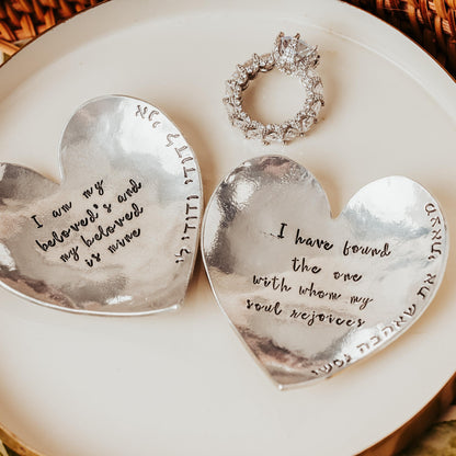 Song of Solomon Heart-Shaped Pewter Ring Dish – Bride & Groom