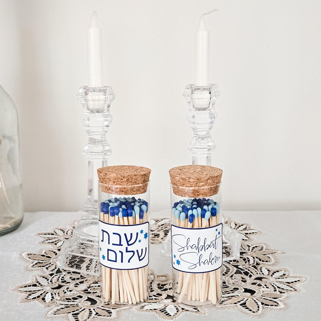 Shabbat Shalom Decorative Glass Match Jar
