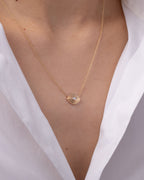 14K Gold Diamond Ribbed Evil Eye Necklace