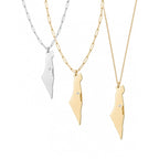 Israel Map Pendant Necklace in sterling silver and gold with diamond marking Jerusalem by Miriam Merenfeld