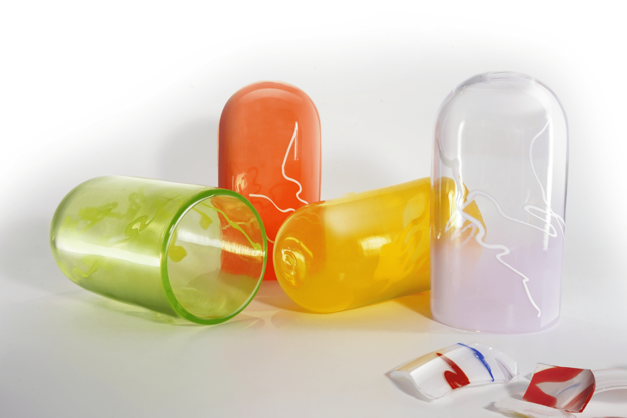 Colorful hand-blown Jewish wedding smash glasses by Tchotchke