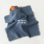Linen Shabbat challah cover in Blue by Oneg