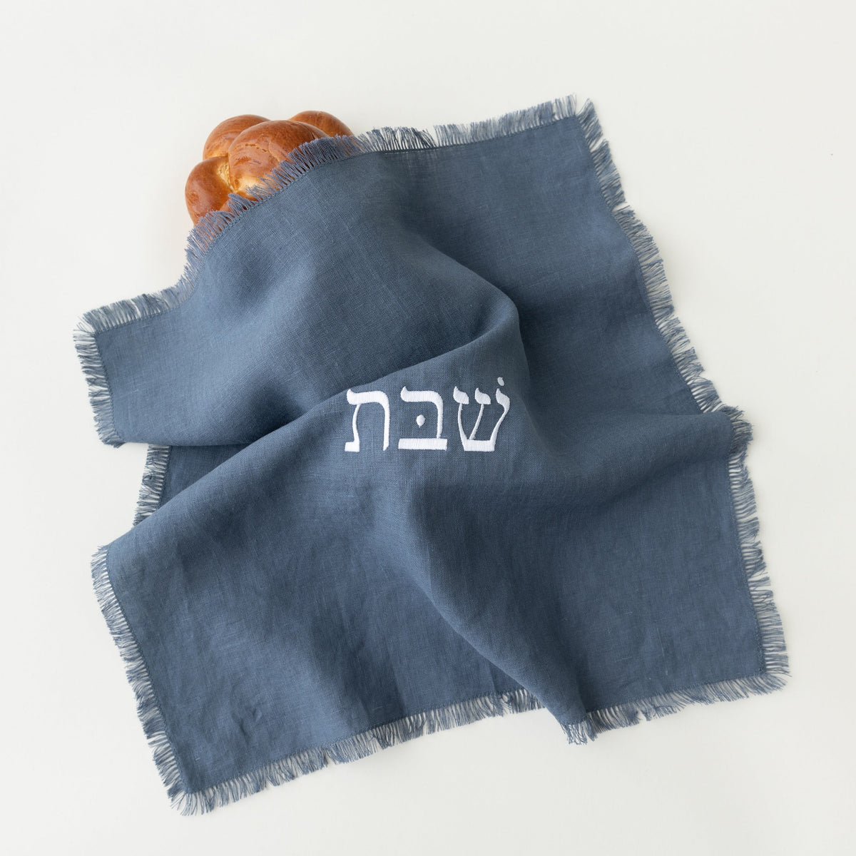 Linen Shabbat challah cover in Blue by Oneg