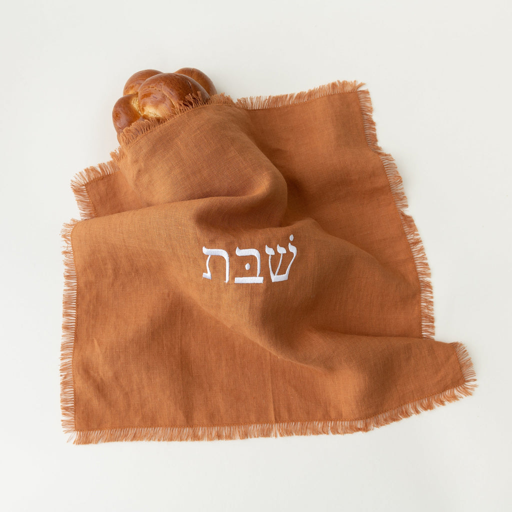 Linen Shabbat challah cover in Cinnamon by Oneg
