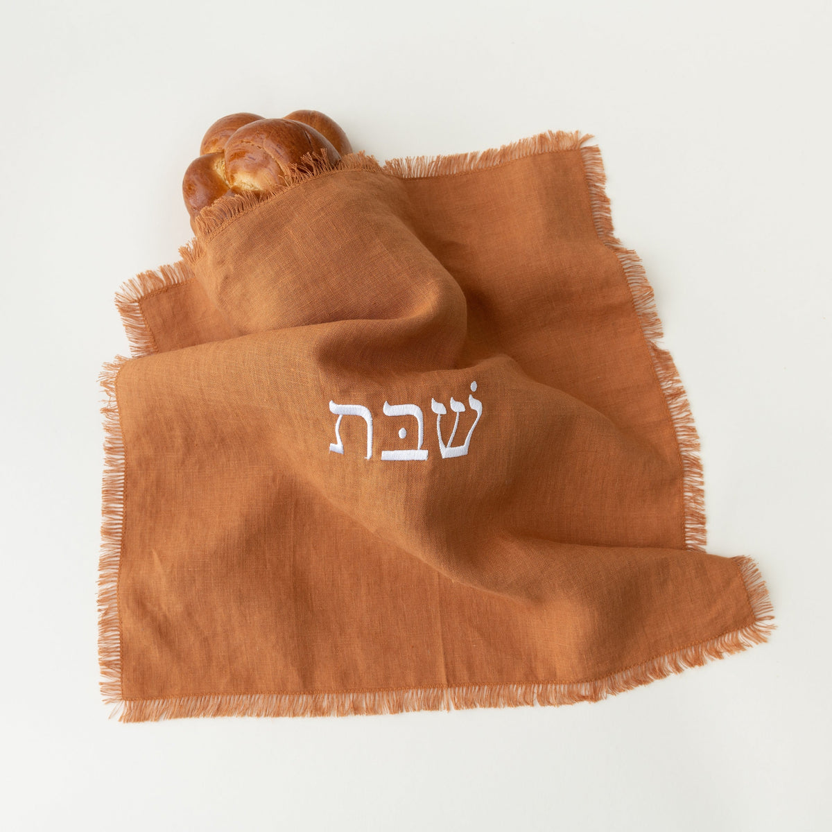 Linen Shabbat challah cover in Cinnamon by Oneg