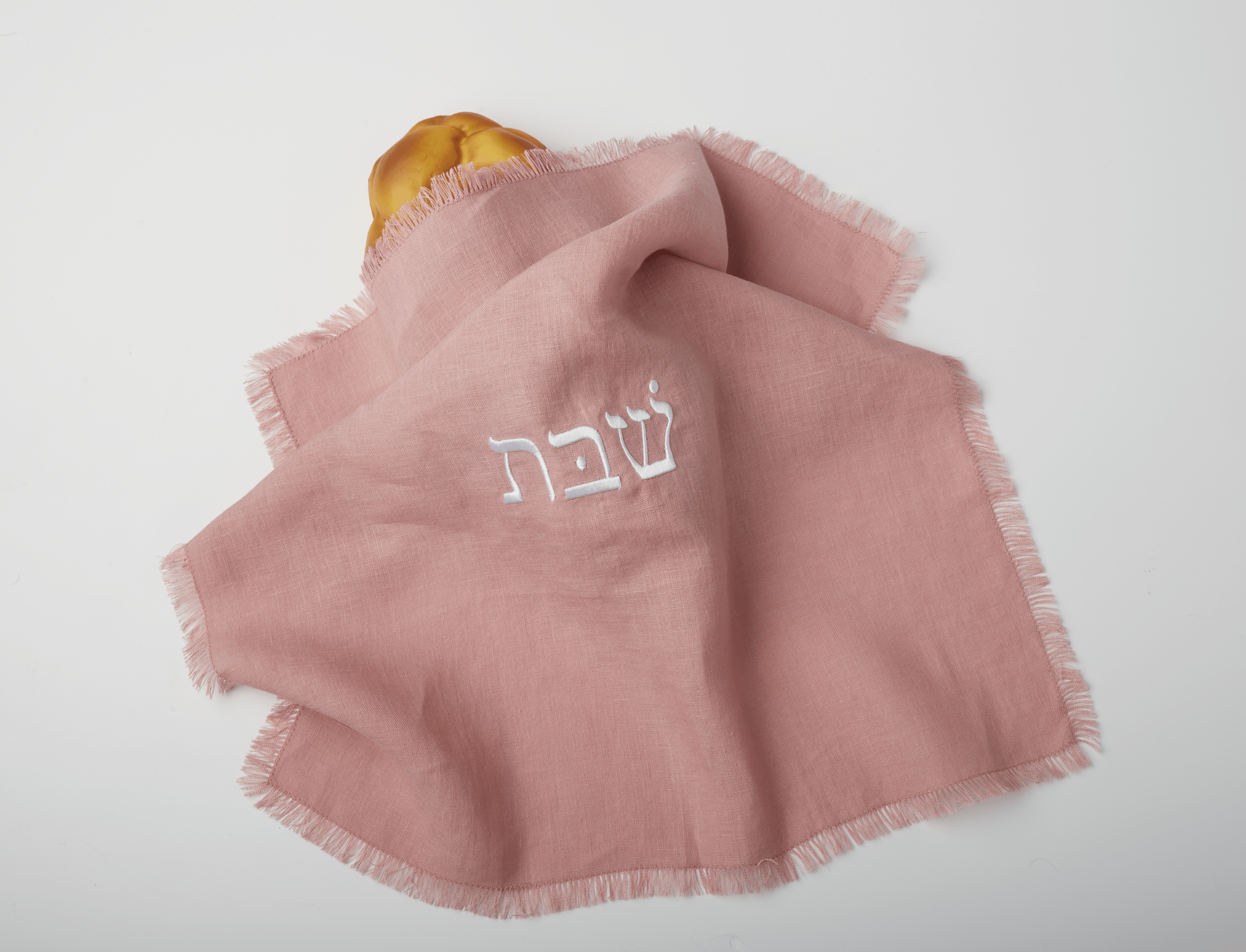 Linen Shabbat challah cover in Dusty Rose by Oneg