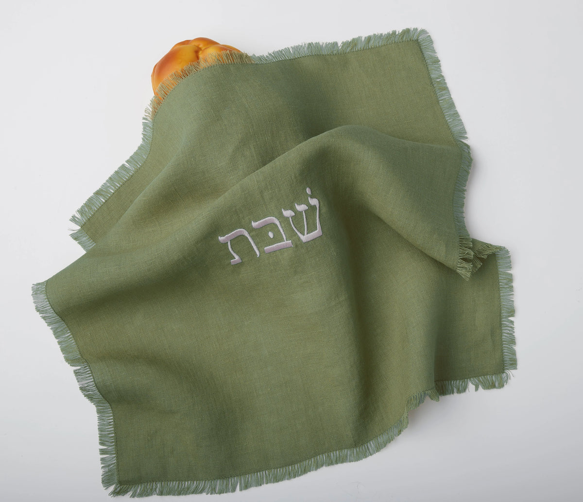 Linen Shabbat challah cover in Forest Green by Oneg