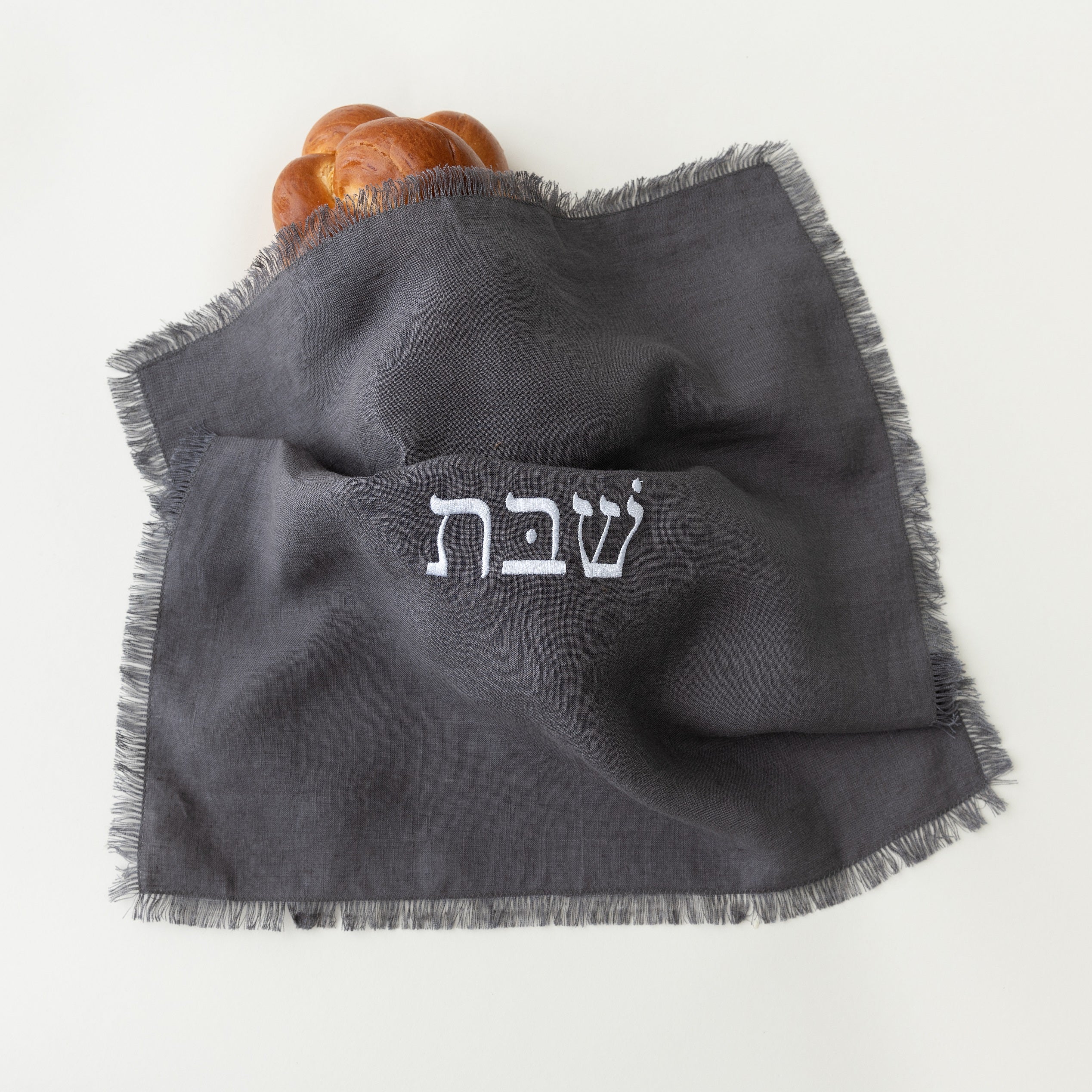 Linen Shabbat challah cover in Gray by Oneg