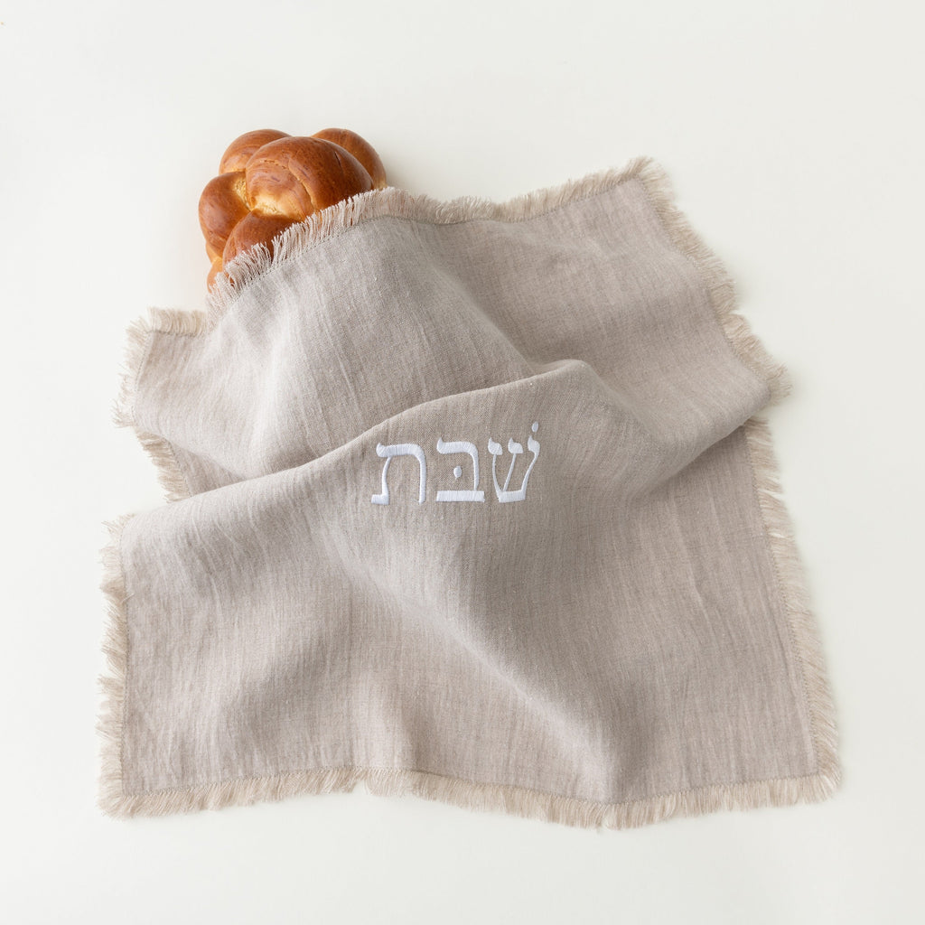 Linen Shabbat challah cover in Natural by Oneg