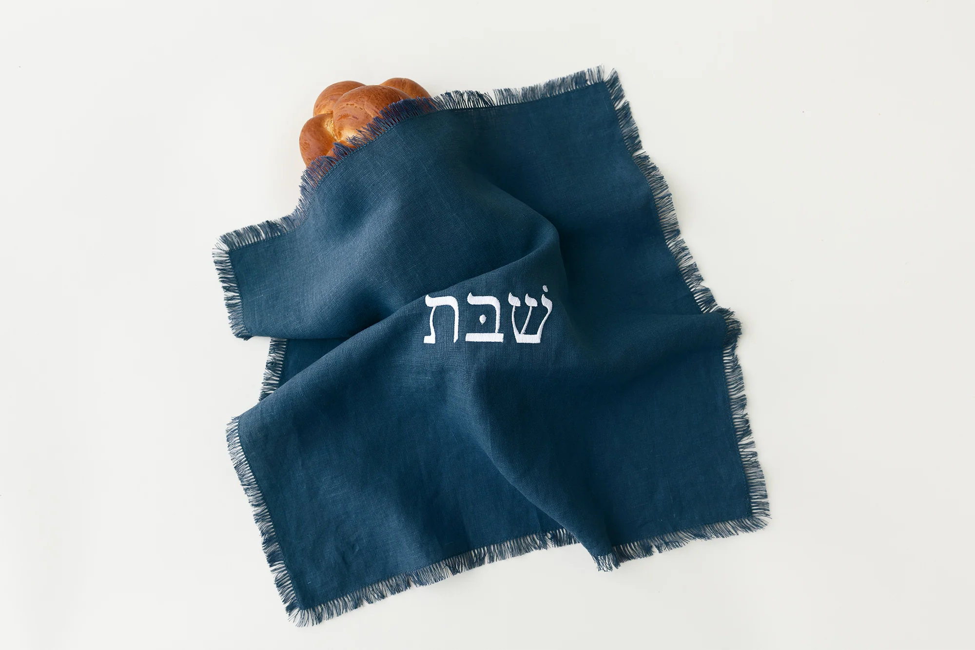 Linen Shabbat challah cover in Navy by Oneg