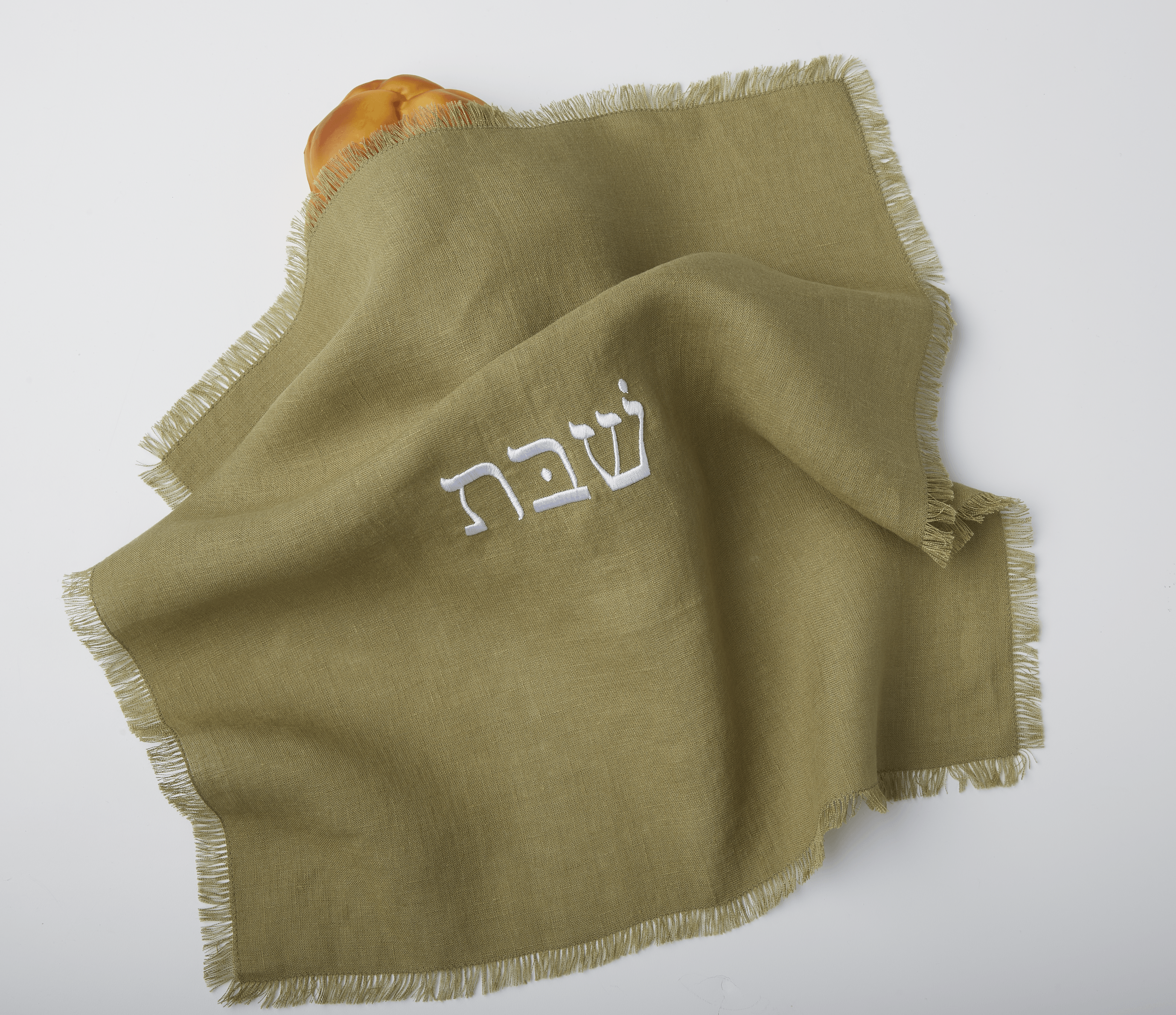 Linen Shabbat challah cover in Olive Green by Oneg