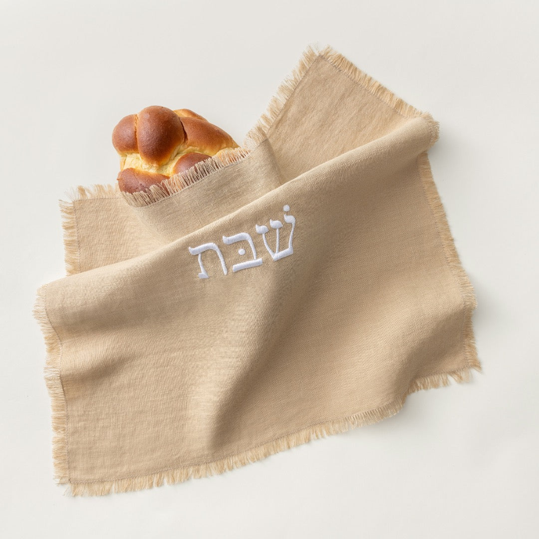 Linen Shabbat challah cover in Sandy Beige by Oneg