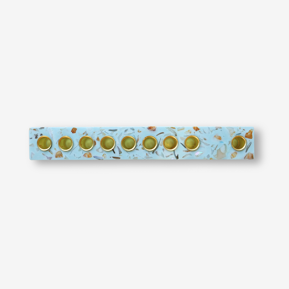 Blue Israeli seashell Hanukkah menorah made by Dalia from Jesmonite