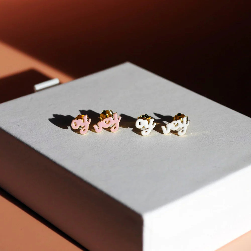 Enamel Oy Vey Stud Earrings