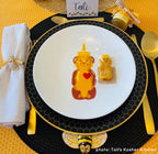 Marzipan Honey Bear served at a Rosh Hashanah place setting