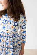 Happy Hanukkah pocket twirl dress for kids by Mila & Rose, third product photo